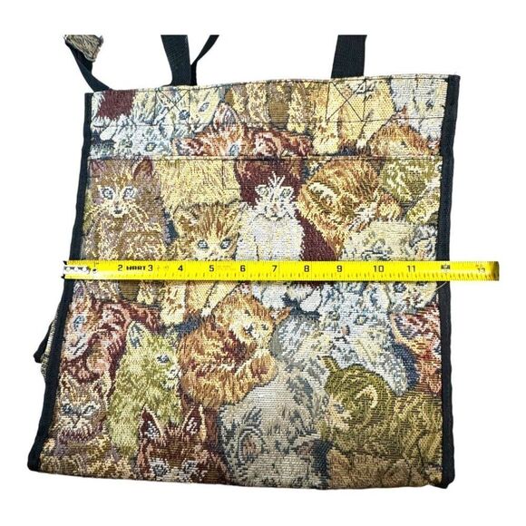 Vintage Large Tapestry Cat Print Tote Bag With Zipper & Handles Shopping Bag - Picture 5 of 10